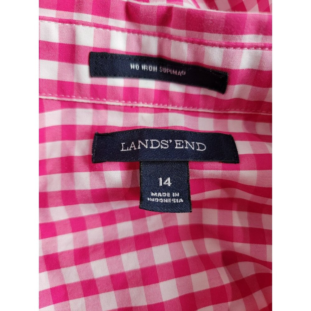 Lands' End Women's Gingham Pattern Collared Long … - image 3